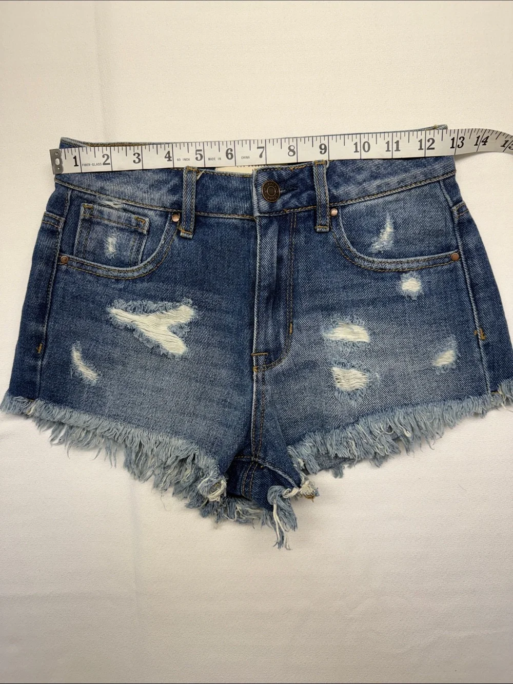 PacSun High Rise Festival Denim Shorts. Distressed Blue Denim Cutoff Shorts